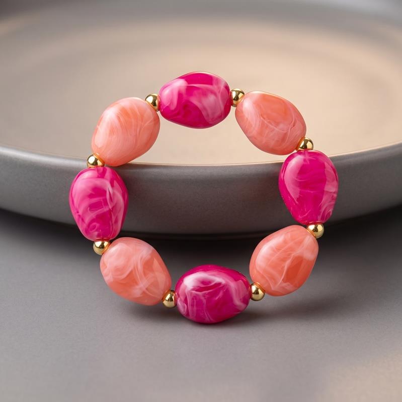 Pembe Somon Boncuklu Trend Taşlı Bileklik