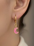 Gold Renk Pembe Mineli Ay Küpe