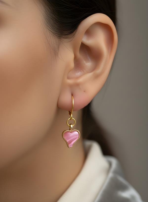 Gold Renk Pembe Kalp Küpe