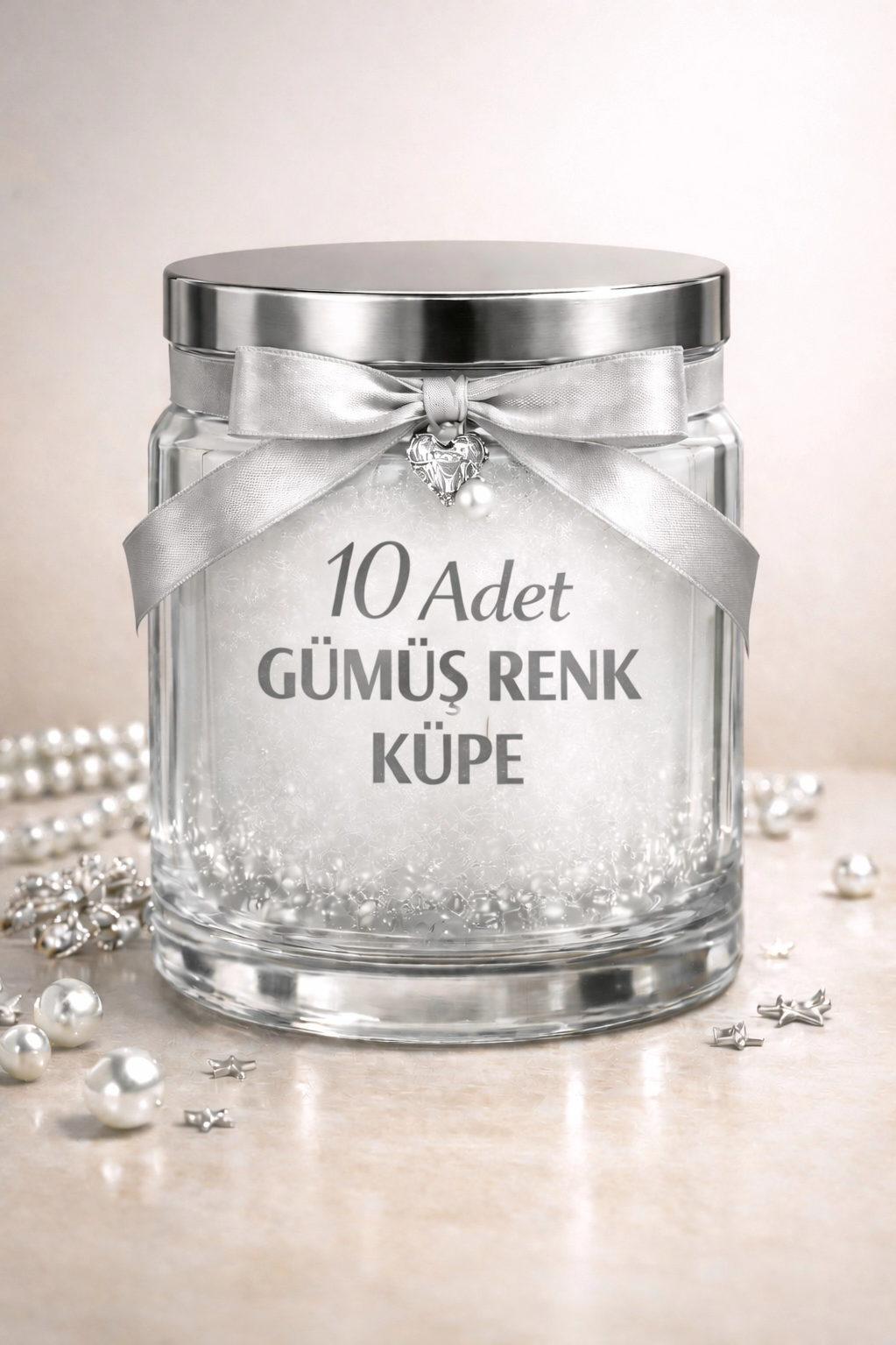 10 Adet Gümüş Renk Küpe Takı Kavanozu