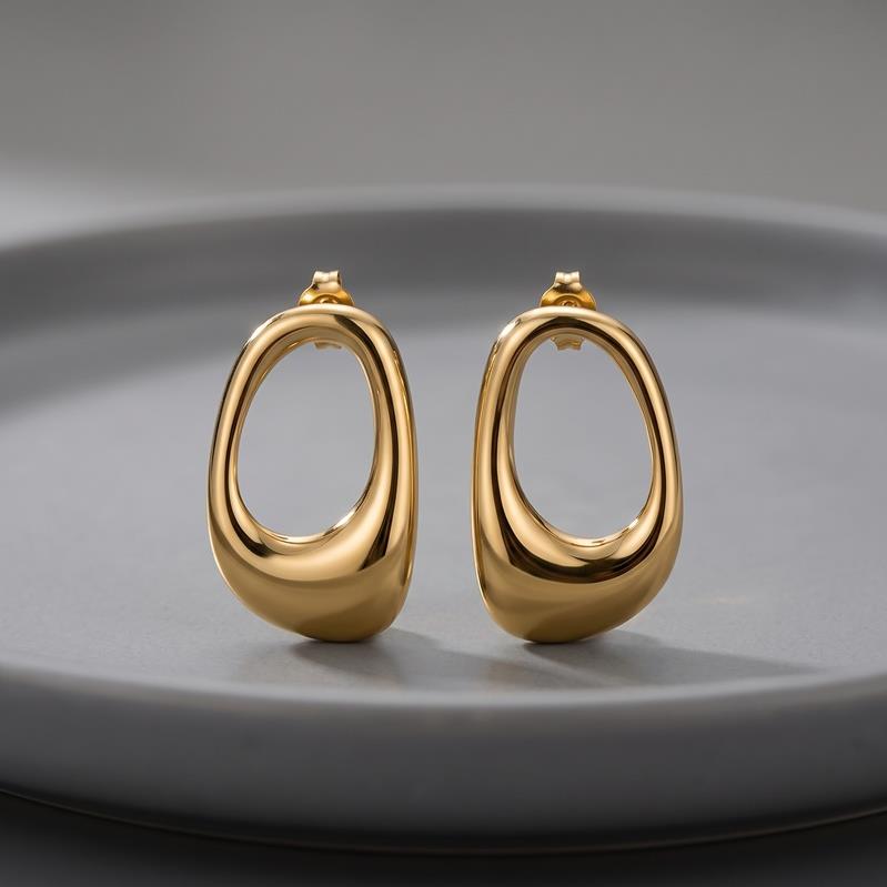Asimetrik Oval Tasarımlı Kararmaz Çelik Küpe