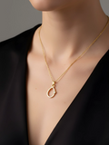 Gold Renk Minimal Oval Taşlı Kolye