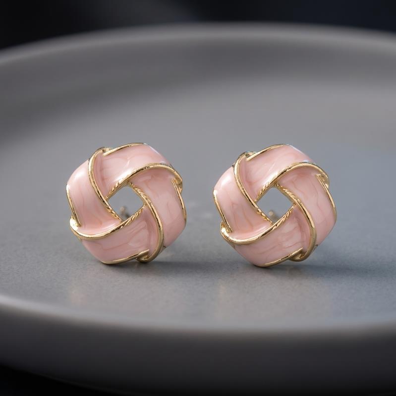 Pembe Mineli Geometrik Trend Küpe