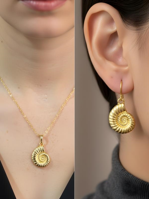 Deniz Kabuğu Spiral Detay Kadın Kolye Küpe Set