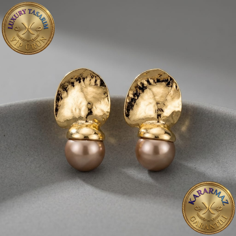 Dövme Gold Dokulu İnci Modeli Luxury Kararmaz Küpe
