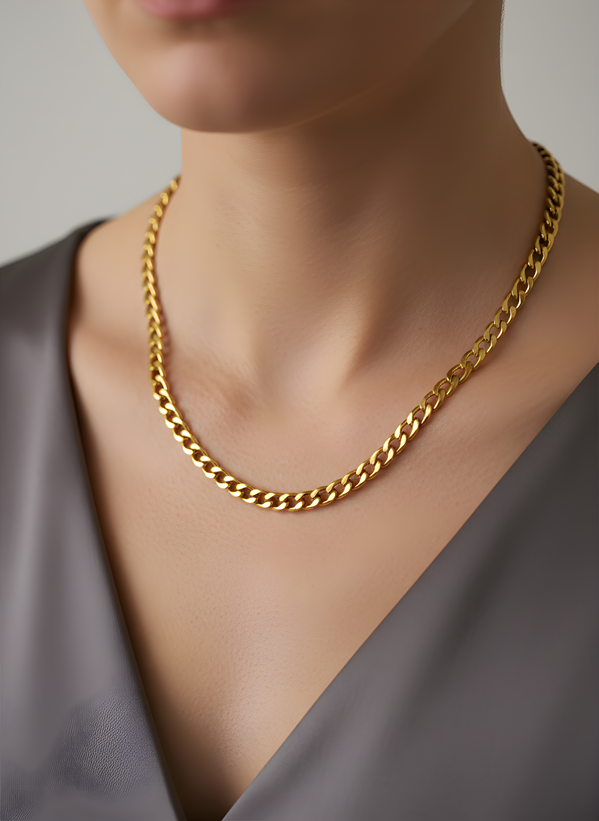 Gold Renk Kalın Zincir Çelik Kolye