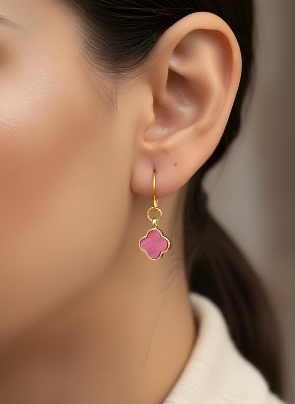 Gold Renk Pembe Yonca Küpe