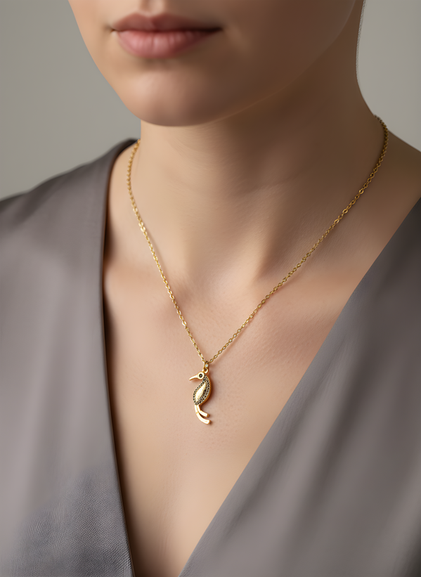 Gold Renk Taşlı Kuş Kolye