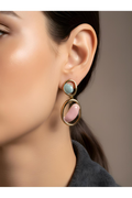Gold Renk Turkuaz Pembe Oval Sallantılı Küpe