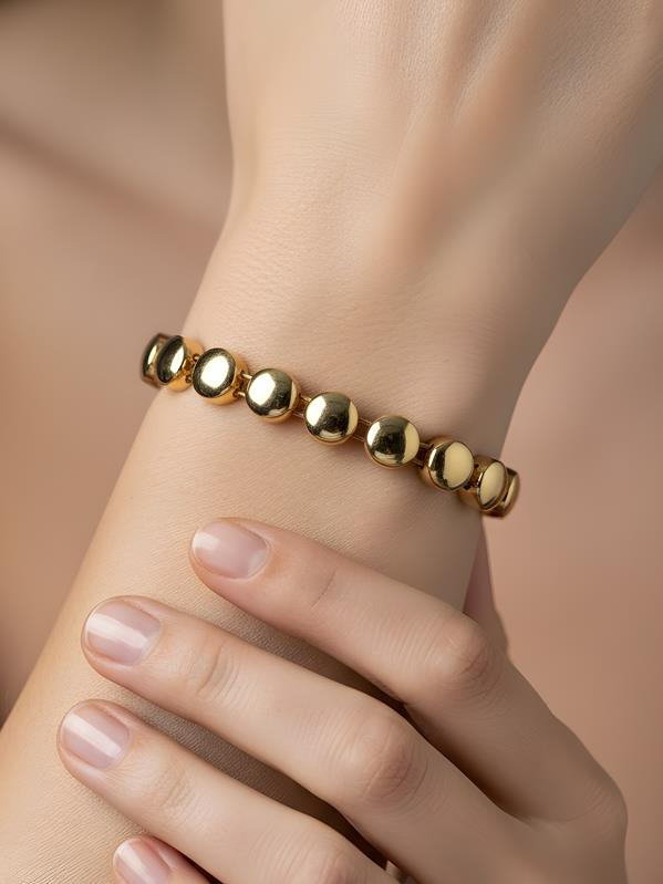 Gold Renk Yarım Top Detaylı Bileklik