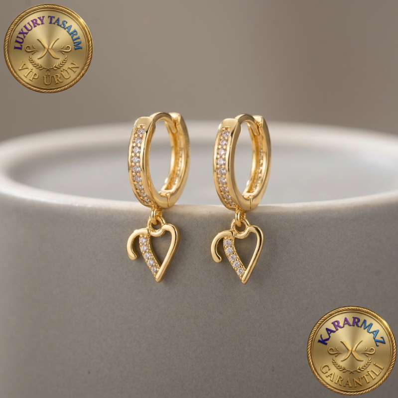Taşlı V Figürlü Sallantılı Luxury Kararmaz Küpe