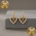 Zirkon Taşlı Altın Kaplama Gold Çerçeve Kalp Sallantılı Küpe
