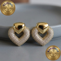 Zirkon Taşlı Altın Kaplama Gold Gösterişli Kalp Küpe