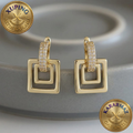 Zirkon Taşlı Altın Kaplama Gold İç İçe Kare Tasarım Küpe