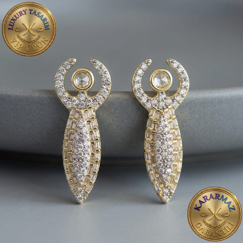 Zirkon Taşlı Tanrıça Formlu Luxury Kararmaz Küpe