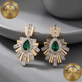 Zümrüt Renkli Damla Taşlı Art Deco Luxury Kararmaz Küpe